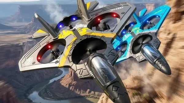 Avion Stealth Raptor V17 duo bleu gris ciel formation showcase variantes choix couleur