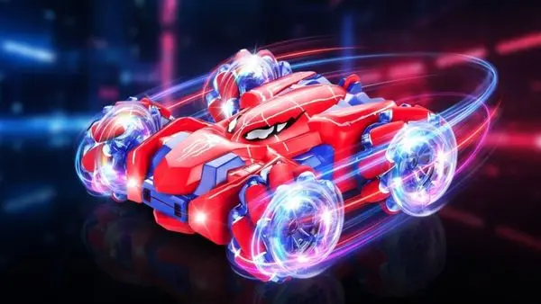 Voiture cascadeuse Spider-Man rose 360 rotation sur place LED
