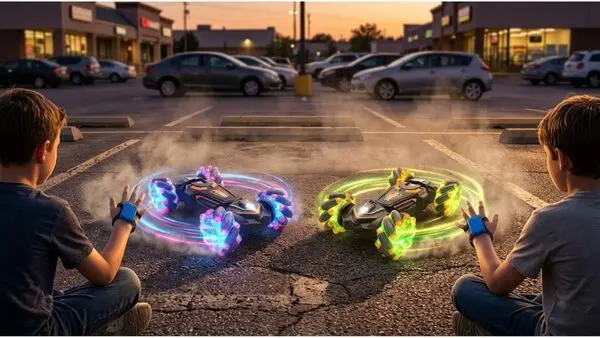 Duo Voiture RC Stunt Multi Bleu et Multi Orange showcase cyberpunk LED