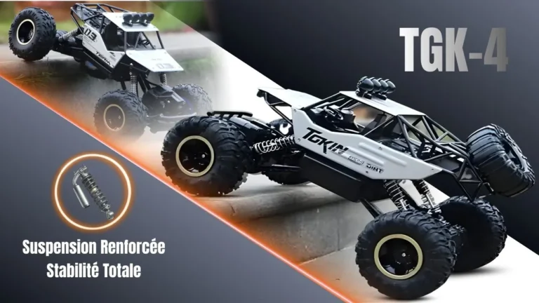 Buggy TGK-4 argent — franchissement de rocs avec suspension articulée