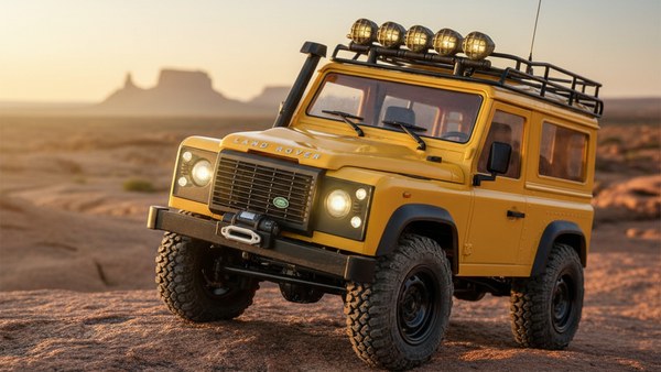 4x4 télécommandée Land Rover Defender Jaune — expedition désert ocre