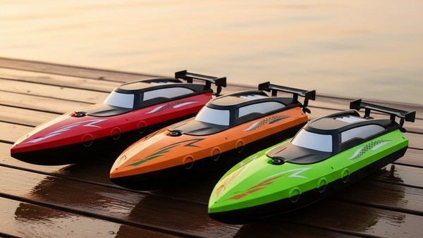 Quatre Hydro Racer 33 alignés sur quai bois Rouge Orange Bleu Vert