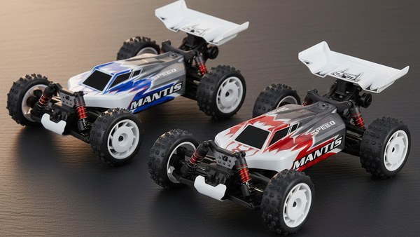 Buggy RC MANTIS PRO — variantes Bleu et Rouge côte à côte