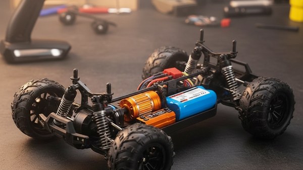 Châssis Buggy SG116 MAX avec moteur brushless orange et batterie LiPo bleue