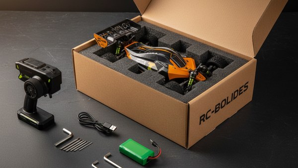 Unboxing buggy RC Storm Raider - boîte RC-Bolides avec batterie LiPo et accessoires inclus