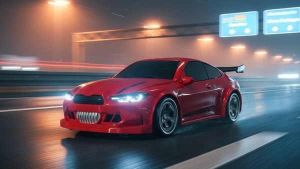 RC DRIFT BMW Serie 4 rouge — autobahn allemande de nuit