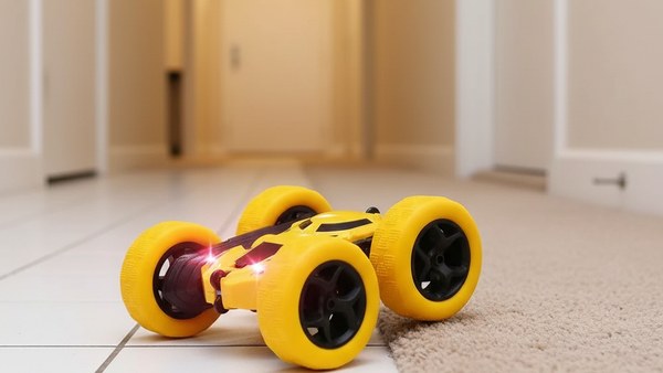 Voiture stunt RC jaune cascade 360 — toutes surfaces interieur