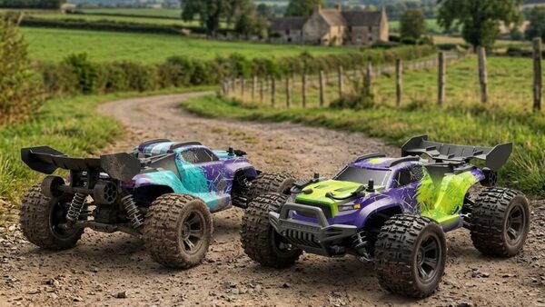 Duo Monster Truck Nova-X 16 Bleu et Vert chemin terre golden hour collector