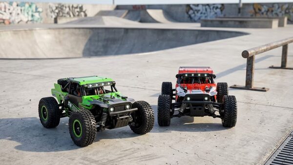 Duo Buggy Neo-Raid 4x4 Vert et Rouge piste rallye golden hour collector