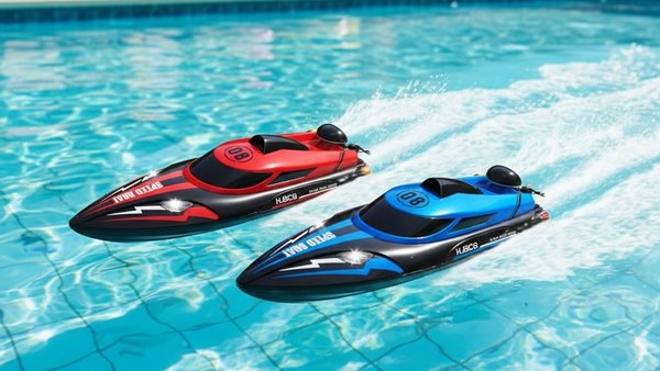 Bateau RC HJ808 rouge bleu course piscine duo competition amis