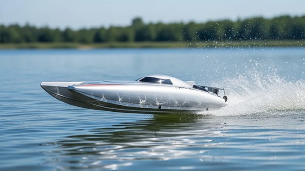 Bateau HY-Sport blanc argent lac ensoleillé V wake double jet été loisir vacances