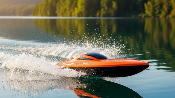 Bateau RC Speedy CR1990 orange lac sillage gerbe eau pleine vitesse