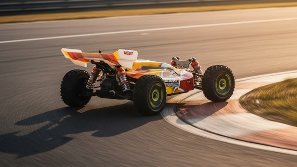 Buggy Apex-GT 14 trajectoire courbe asphalte précision golden hour racing strip