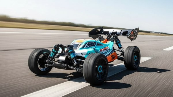 Buggy Mach-95 Pro fonçant à 95 km/h sur piste d'asphalte en ligne droite