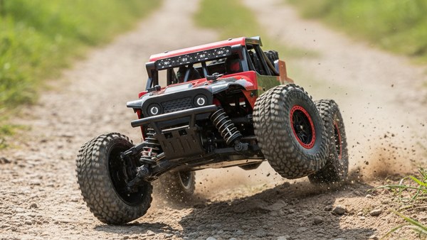 Buggy RC Neo-Raid 4x4 rouge franchissement bosse chemin agile