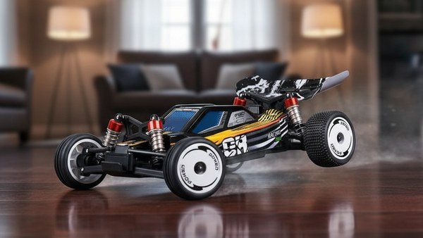 Buggy RC Velocity-24 drift salon sol lisse trajectoire dérive contrôlée bois