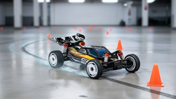 Buggy RC Velocity-24 slalom cones trajectoire précise contrôle proportionnel gyroscope