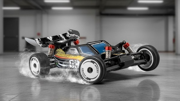 Buggy RC Velocity-24 spin 360 rotation parking polished concrete agilité technique