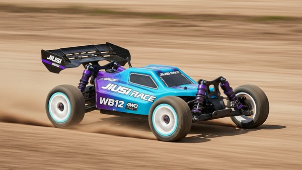 Volt-X 12 Bleu en pleine accélération brushless sur piste de terre battue