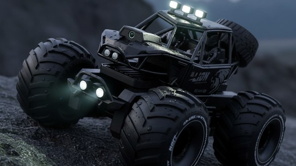Crawler RC Titan Amphibia noir caméra HD rochers vue mission