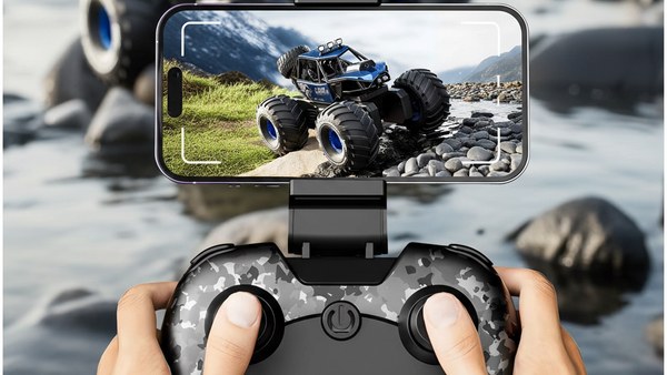 Smartphone retour vidéo FPV pilotage Crawler RC Titan Amphibia bleu