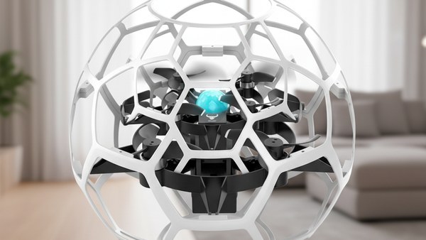 Drone Aero Striker 360 Blanc vol stationnaire salon moderne intérieur