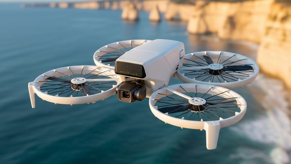DJI Flip vol hover côte falaises océan turquoise grand paysage aérien