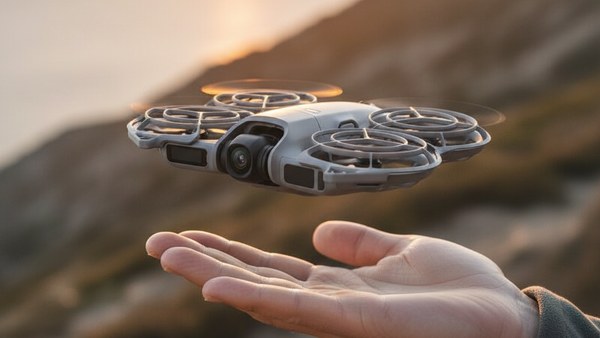 DJI Neo 2 décollage paume main ouverte sécurité cages hélices intégrales