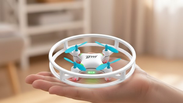 Mini Drone Explorer Bleu posé sur paume main enfant taille miniature