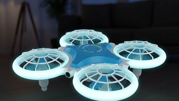 Mini Drone Halofly Bleu hover stationnaire salon tamisé LED flash