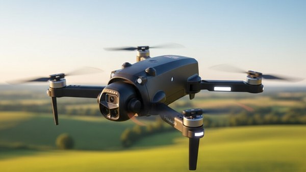 Drone Lenovo LU36 noir vol paysage campagne soleil après-midi fiabilité prosumer