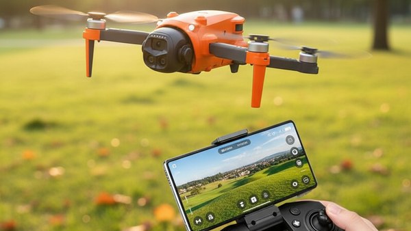 Drone Lenovo LU36 orange app smartphone télécommande clamp pilotage live video