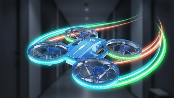 Drone Neon-Racer Pro Bleu dash traînée lumineuse vitesse couloir indoor