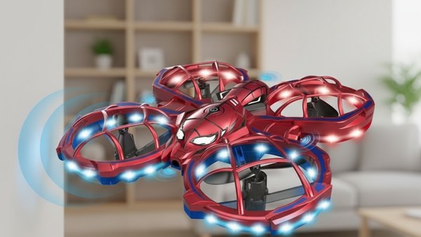 Mini Drone Spider rouge vol salon esquive mur capteurs anti-crash