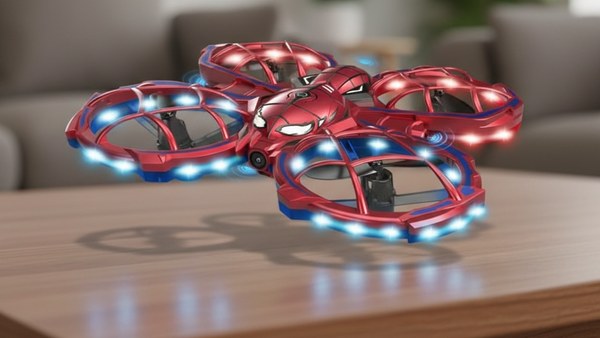 Mini Drone Spider atterrissage table bois indoor compact