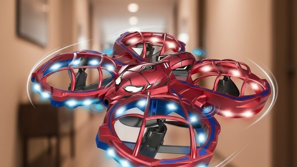 Mini Drone Spider rouge dash couloir vitesse LED trails motion blur