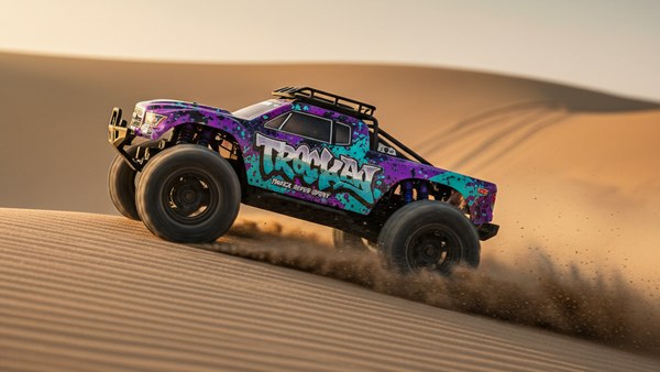 Monster Truck Titan Max 10 violet dune sable accélération 80 km/h motion blur
