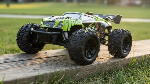 Wild-Track 20 franchissant un petit obstacle bois ou gravier avec suspensions actives