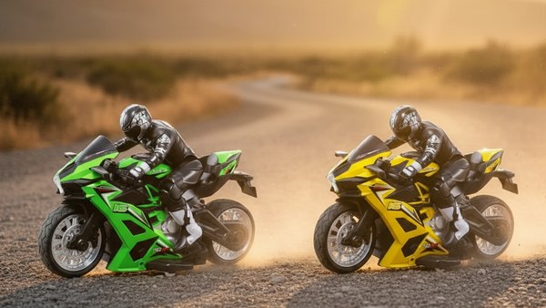 Moto RC Racer 16 duo vert jaune gravier ponton showcase variantes couleurs