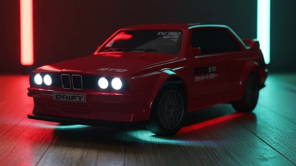 DC Legends M3 rouge LED RGB underglow pénombre tuning JDM années 80 nocturne