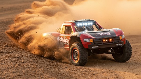 Dash-390 Rouge dérapage terre battue nuage poussière 4WD off-road action