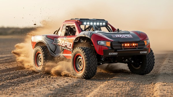 Dash-390 Rouge hero piste 4WD accélération pleine puissance vol low angle
