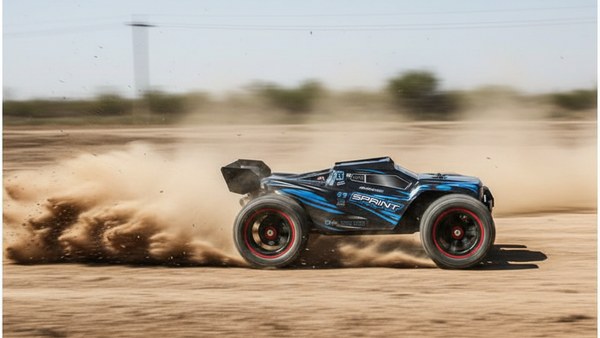 Truggy 9522 PRO bleu 85 km/h poussière piste terre accélération brushless