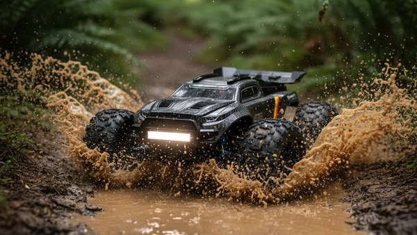 Truggy Carbon-X 12 boue forêt projection flaque éclaboussures