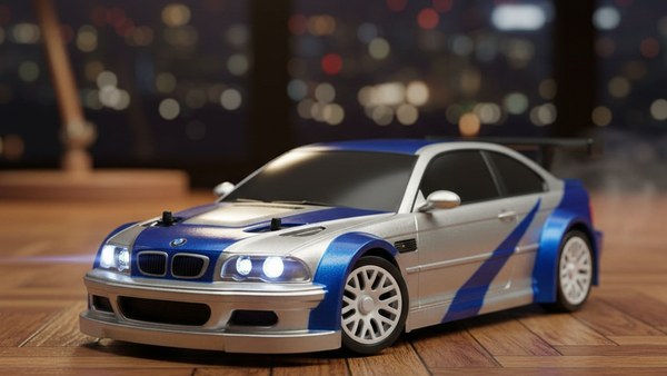 Micro Voiture RC Drift 1/43 Edition Gyro Most Wanted bleu argent parquet bureau
