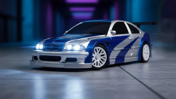 Micro RC Drift Edition Gyro carrelage cyberpunk neon bleu violet ambiance JDM