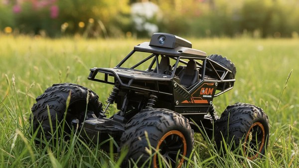 4x4 RC Explorer crawler herbe haute jardin exploration vue insecte