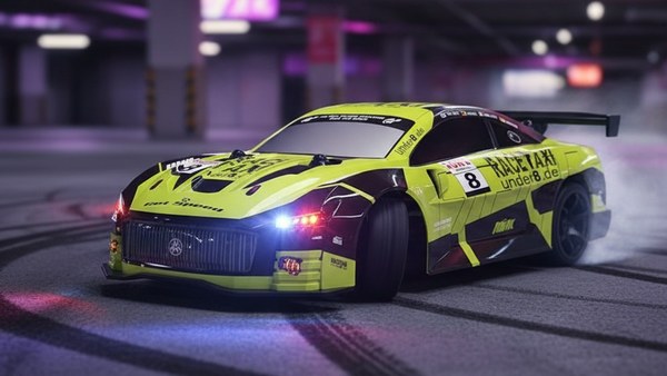 ATX-4 jaune fluo drift parking nuit néon urbain Initial D JDM