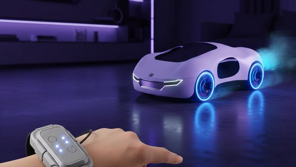Bracelet contrôle gestuel main poignet voiture RC futuriste blanche cyberpunk